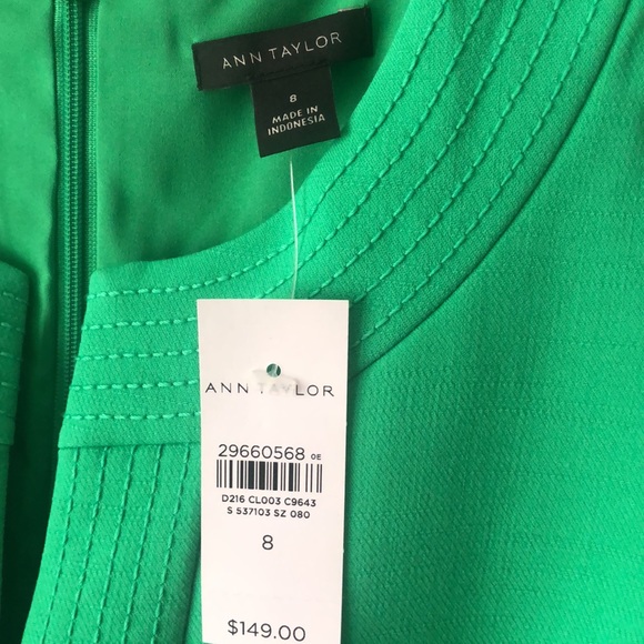🌹🆕🌹 NWT Ann Taylor Sleeveless Stitch Sheath Dress, size 8, Green - Picture 5 of 7